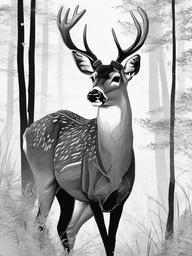 drawing of a deer in the forest  minimal rough sketch scribbles,doodles,black and white