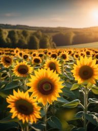 Sunflower Meadow Landscape - Transform your garden into a vibrant sunflower meadow. realistic, professional photography, bokeh, natural lighting, canon lens, shot on dslr 64 megapixels sharp focus