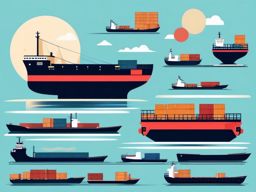 Cargo Ship Clipart - A cargo ship loaded with freight.  transport, color vector clipart, minimal style