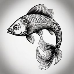 Traditional Fish Tattoo,a classic and timeless fish tattoo, symbolizing the enduring connection between humans and the sea. , tattoo design, white clean background