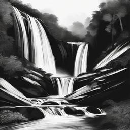 drawings of waterfalls  minimal rough sketch scribbles,doodles,black and white