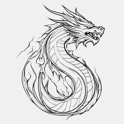 Outline Simple Dragon Tattoo - Minimalistic dragon tattoo with an outline design.  simple color tattoo,minimalist,white background