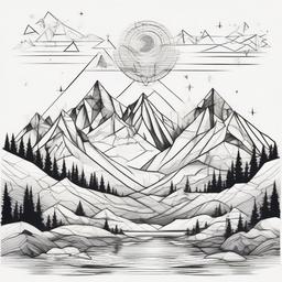 Geometric mountain landscape  ,tattoo design, white background