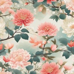 Spring Background - Spring Blooms in a Japanese Garden  wallpaper style, intricate details, patterns, splash art, light colors