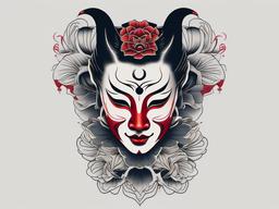 geisha hannya mask tattoo  simple color tattoo,white background,minimal