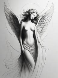 pencil drawing of angel  minimal rough sketch scribbles,doodles,black and white