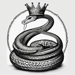 drawing of a snake with a crown  minimal rough sketch scribbles,doodles,black and white