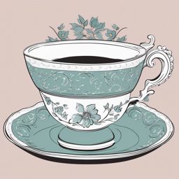 Teacup and Saucer Clipart - Dainty teacup on a matching saucer.  color clipart, minimalist, vector art, 