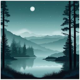 Foggy forest lake sticker- Enchanted and serene, , sticker vector art, minimalist design