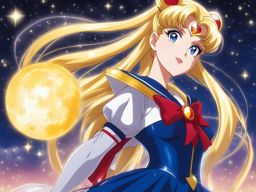 sailor moon transforms into her magical persona under a starry night sky. 