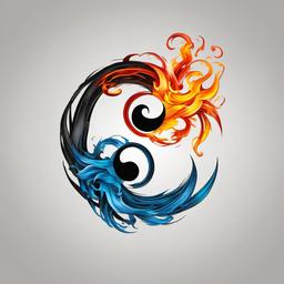 flaming yin yang tattoo  simple color tattoo,white background