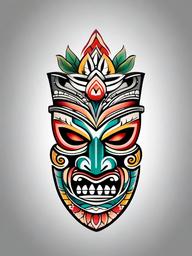 tiki mask tattoo  simple color tattoo, minimal, white background