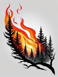 forest fire tattoo  simple color tattoo,white background