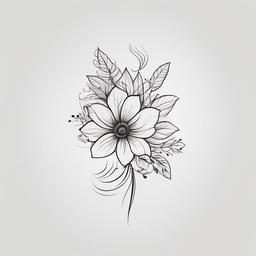 Flower and Name Tattoo - Tattoo featuring a flower accompanied by a name design.  simple color tattoo,minimalist,white background