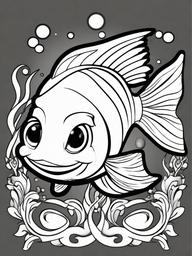 Fish Coloring Pages - Fish with a colorful crown on its head  simple coloring pages