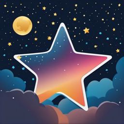 Star Sticker - Shining star in the night sky, ,vector color sticker art,minimal