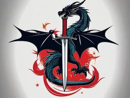 dragon and sword tattoo  simple vector color tattoo