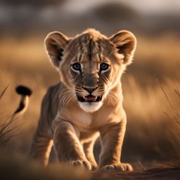 lion cub practicing its mighty roar on the african savanna 8k ultrarealistic cinematic 