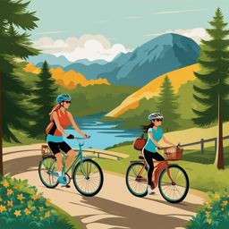 bicycle clipart - pedaling along a scenic path. 