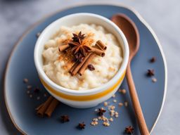 a serving of creamy rice pudding, flavored with vanilla and topped with a sprinkle of cinnamon. 