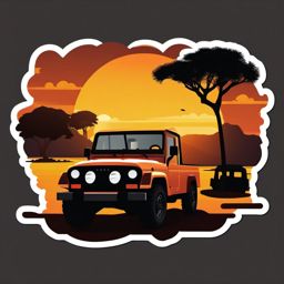 Safari Jeep in Savannah Sunset Emoji Sticker - African expedition under a setting sun, , sticker vector art, minimalist design
