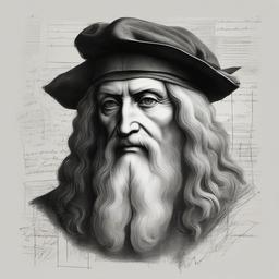 drawing of Leonardo Da Vinci with notebooks  minimal rough sketch scribbles,doodles,black and white