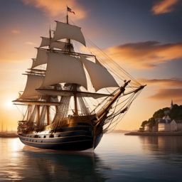 ship clipart - a majestic sailing ship, anchored in a bustling harbor, awaiting a new voyage 