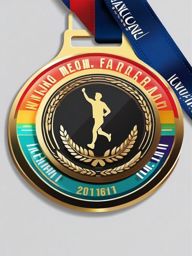 Running Marathon Medal Sticker - Victory achievement, ,vector color sticker art,minimal