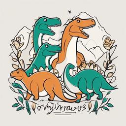 Family Dinosaur Tattoo - Celebrate family bonds with a charming tattoo featuring a dinosaur family.  simple vector color tattoo,minimal,white background