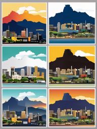 Cape Town clipart - Table Mountain and Cape Town cityscape,  color clipart, vector art