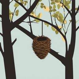 Hornet Nest Clip Art - A hornet nest hanging from a tree,  color vector clipart, minimal style