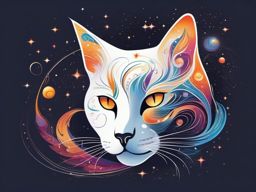 Galactic cat with swirling patterns, embodying the graceful dance of a cat in the cosmic ballet of the universe.  colored tattoo style, minimalist, white background