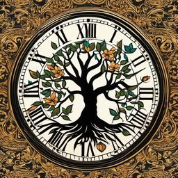 tree of life clock tattoo  simple vector color tattoo