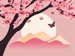 Cherry Blossom Tree and Butterfly Emoji Sticker - Springtime beauty, , sticker vector art, minimalist design