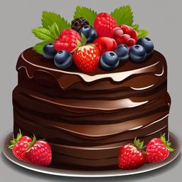 Cake clipart - chocolate cake with berries on top  