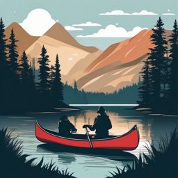 Mountain Lake Canoe Adventure clipart - Adventurous canoeing, ,vector color clipart,minimal