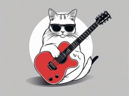Cat as a rockstar with a guitar and sunglasses  minimalist color design, white background, t shirt vector art
