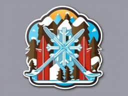 Snowflake and Ski Emoji Sticker - Skiing in snowy slopes, , sticker vector art, minimalist design