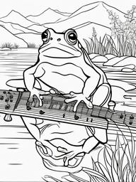 Frog Coloring Pages - Frog playing a guitar by the water  simple coloring pages