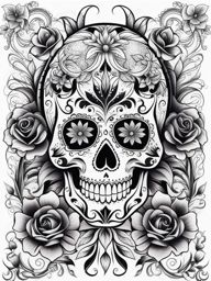 sugar skull tattoo black and white design 