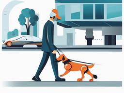 Robot dog walking beside its owner clipart.  vector style illustration, white background