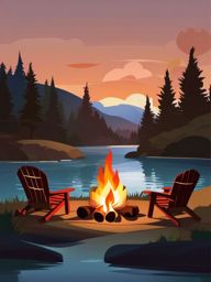 Riverside Campfire clipart - A cozy campfire by the riverside., ,vector color clipart,minimal