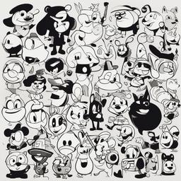 drawing of classic cartoon characters  minimal rough sketch scribbles,doodles,black and white