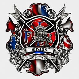 firefighter ems tattoos  simple color tattoo,white background