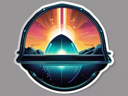 Alien Spaceship Portal Sticker - Extraterrestrial ship entering a portal, ,vector color sticker art,minimal