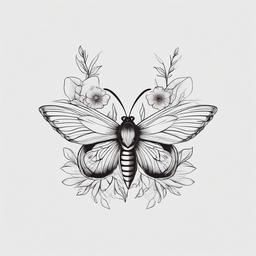 Moth and Flower Tattoo - Combination of a moth and flower in a tattoo.  simple vector tattoo,minimalist,white background