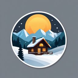Mountain Cabin in Winter Emoji Sticker - Cozy retreat amidst snowy landscapes, , sticker vector art, minimalist design