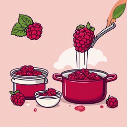 Raspberry Jam Making Clipart - Pot of raspberries being cooked for jam.  color vector clipart, minimal style