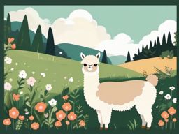 Cute Alpaca in a Scenic Meadow  clipart, simple