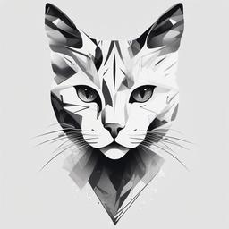 Abstract Cat Tattoo - Artistic and abstract interpretation of a cat in tattoo form.  minimal color tattoo, white background